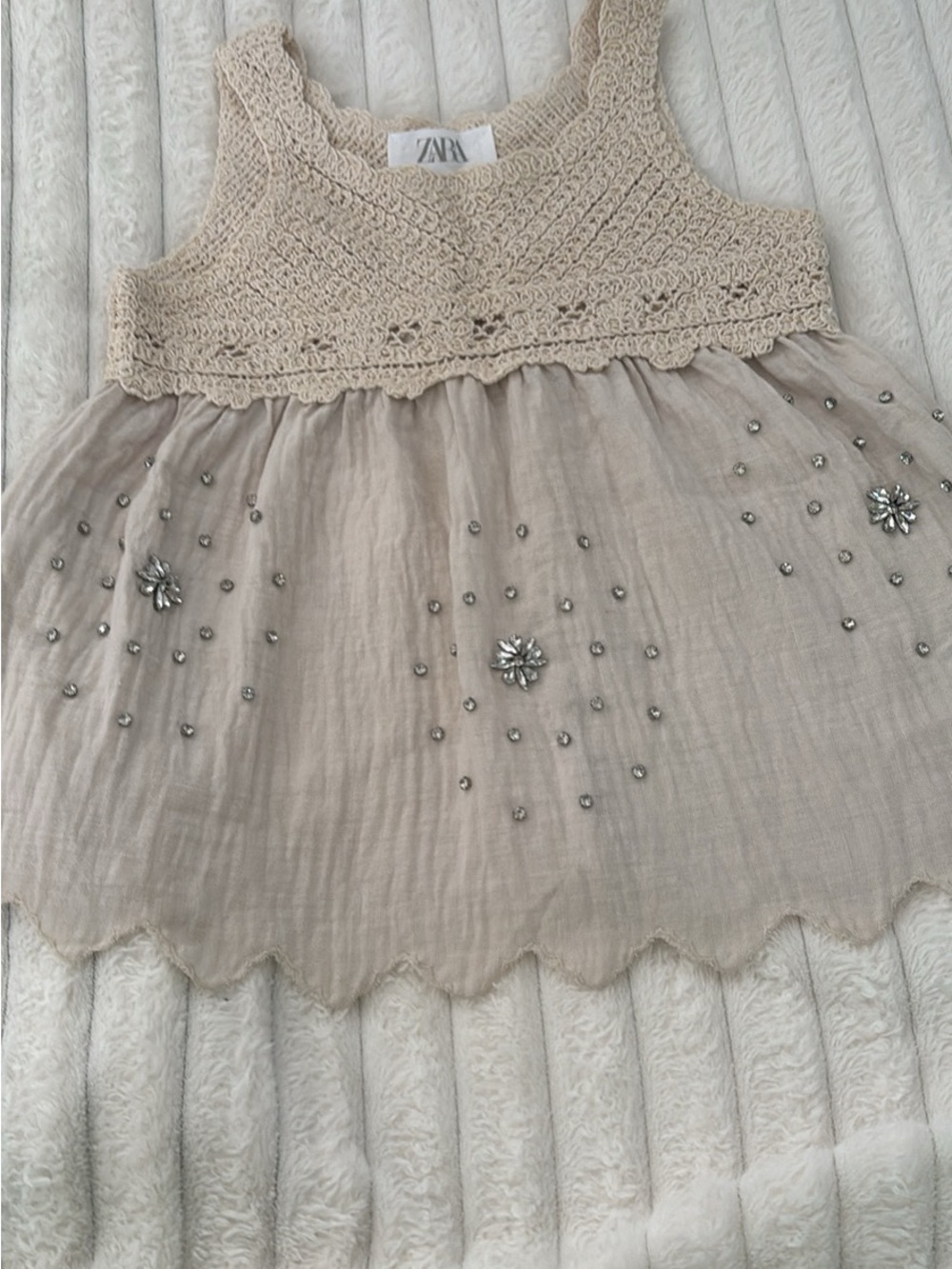 Zara Beige Crochet Bodice Embellished Tank (8-9)